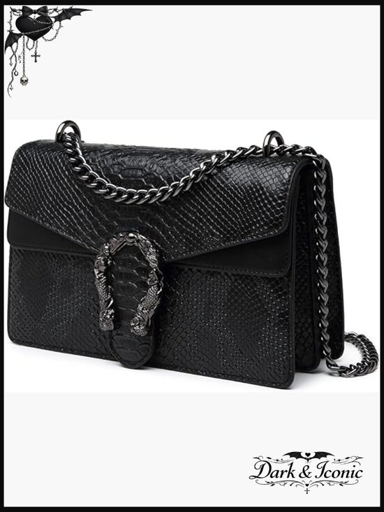 Handbags - Snake Print Crossbody Bag - Faux Leather Chain Shoulder Evening Purse